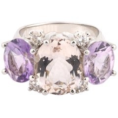 Medium GUM DROP Ring with Morganite and Amethyst and Diamonds