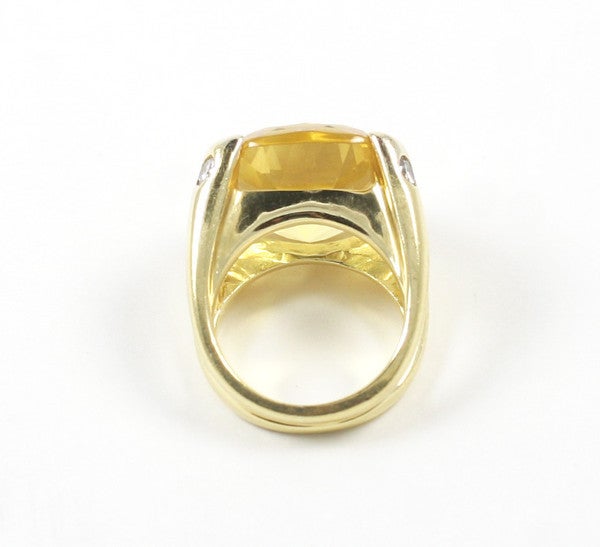 Contemporary Cushion Citrine Diamond Gold Ring For Sale