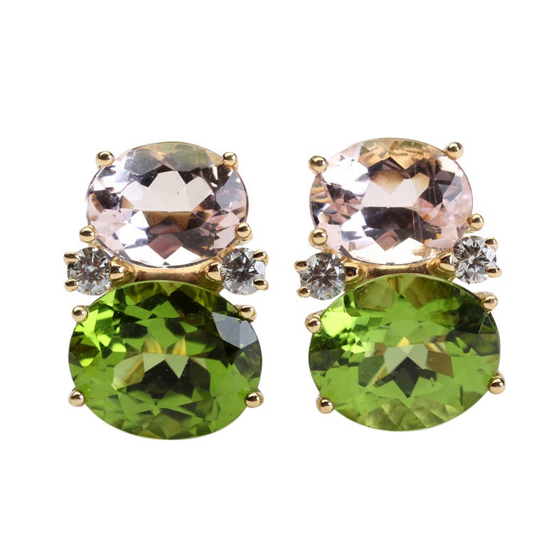 Medium GUM DROP™ Earrings with Kunzite and Peridot and Diamonds For Sale