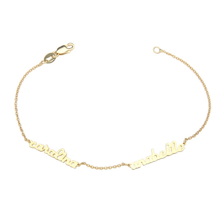 Yellow Gold Personalized Mini Script Name Bracelet with Two Names For