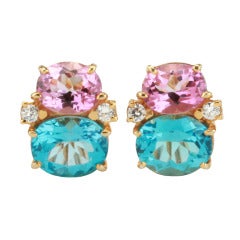 Medium GUM DROPâ„¢ Earrings with Pink Topaz and Blue Topaz and Diamonds 8