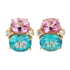 Boucles d'oreilles moyennes GUM DROPTM avec topaze rose, topaze bleue et diamants