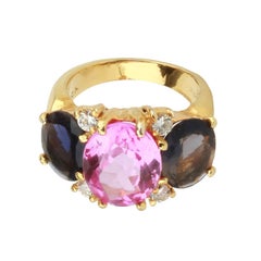 Medium GUM DROP™ Ring with Pink Topaz and Iolite and Diamonds