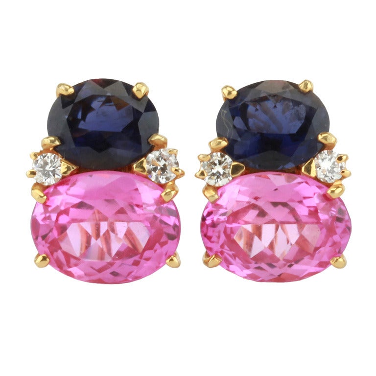 Large GUM DROP™ Earrings with Iolite and Pink Topaz and Diamonds For Sale