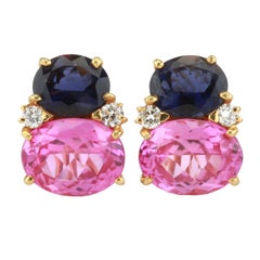 Large GUM DROP™ Earrings with Iolite and Pink Topaz and Diamonds
