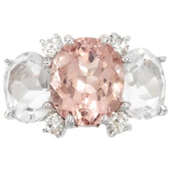 Medium GUM DROP Ring with Kunzite and Rock Crystal and Diamonds