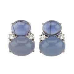 Large GUM DROP™ Earrings with Cabochon Chalcedony and Diamonds 6