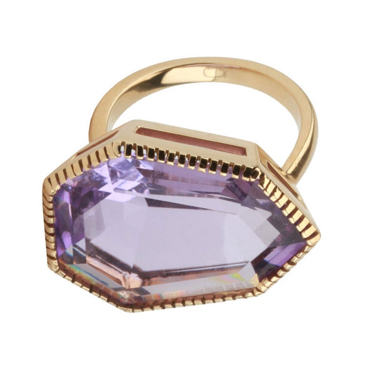 Yellow Gold Byzantine Ring with Amethyst For Sale