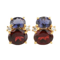 Mini GUM DROP™ Earrings with Iolite and Garnet and Diamonds