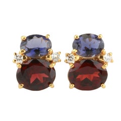 Mini GUM DROP Earrings with Iolite and Garnet and Diamonds