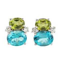 Mini GUM DROP Earrings with Peridot and Blue Topaz and Diamonds