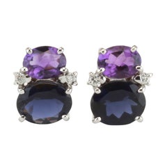 Mini GUM DROP Earrings with Amethyst and Iolite and Diamonds