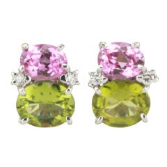 Medium GUM DROP™ Earrings with Pink Topaz and Peridot and Diamonds 11