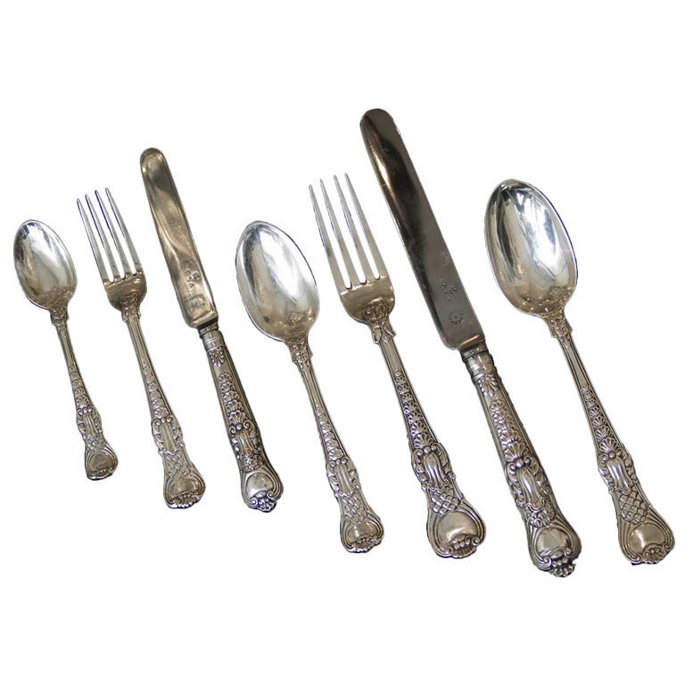 Antique English Silver Coburg Flatware For Sale