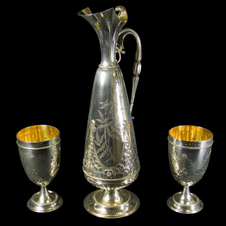 English Silver Ewer and Goblets