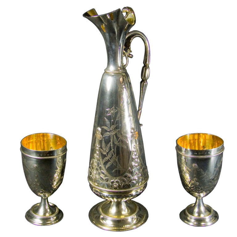English Silver Ewer and Goblets For Sale