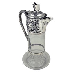 Antique Silver mounted plain glass claret jug Bacchanalian