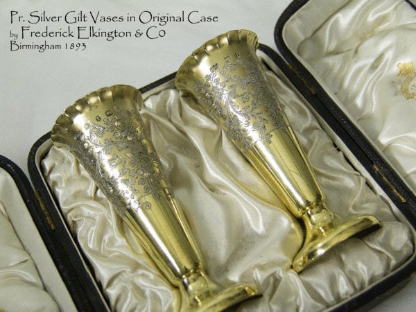 Pair Antique Silver-gilt Vases In Excellent Condition For Sale In London, GB