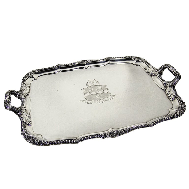 Antique silver George IV Shell and Gadroon Border Tray For Sale