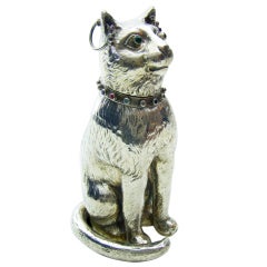 Antique Silver Model of a Bejewelled Collared Cat