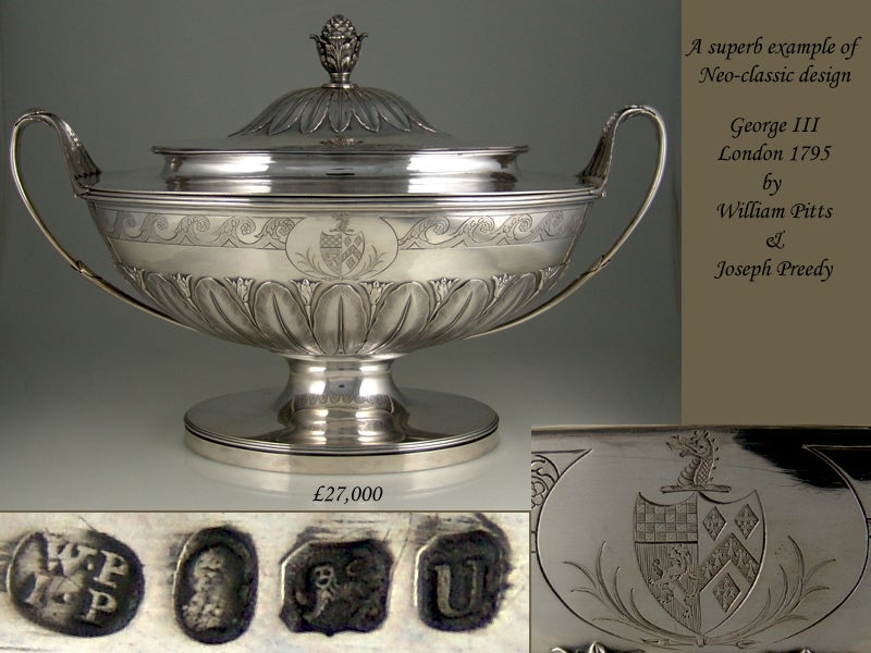 Antique Silver superb example of a George III neo-classic soup tureen.
