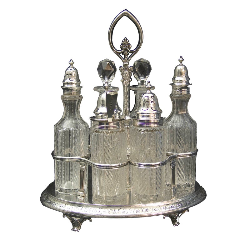 Antique English Silver Six Bottle Cruet Stand at 1stDibs