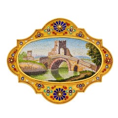 Antique Micro Mosaic Landscape Brooch Framed In Gold.
