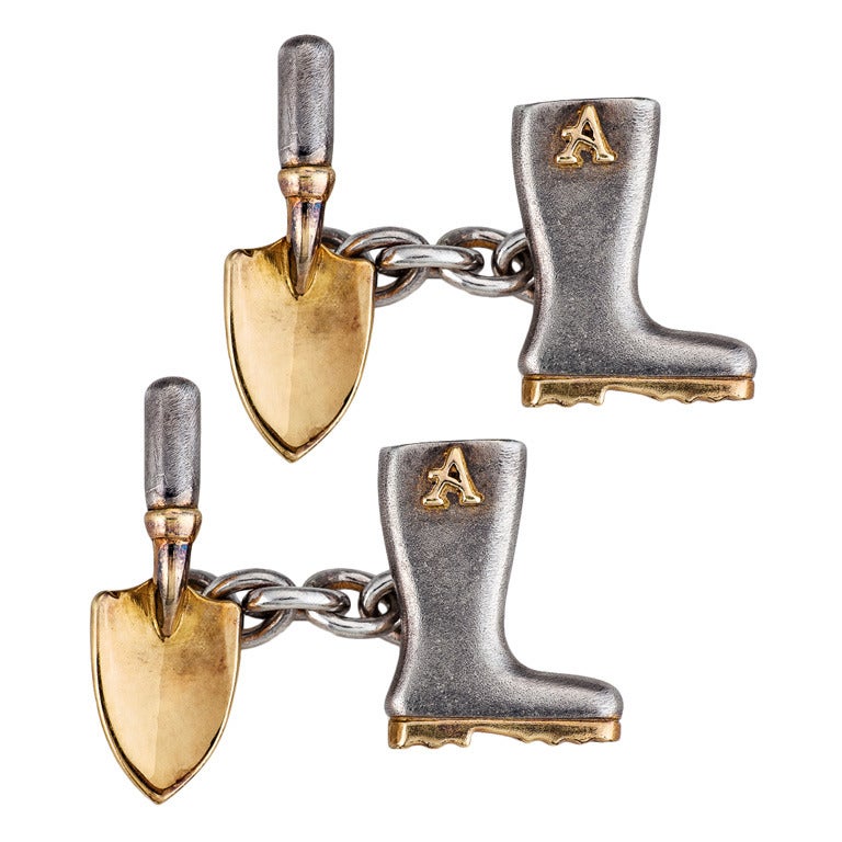 Asprey Boot and Trowel Gold and Silver Cufflinks