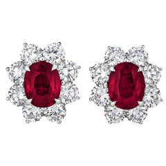 Vintage Burmese Ruby and Diamond Earrings