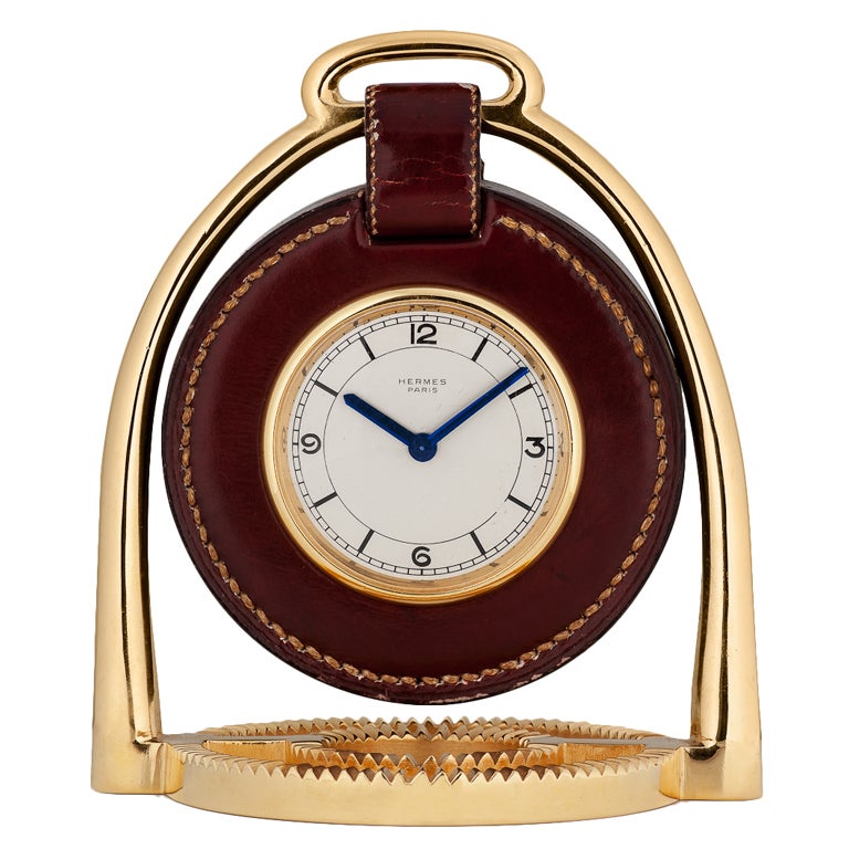 HERMES Gilt and Leather Framed Clock at 1stdibs