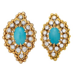 David Webb Diamond and Turquoise Earrings