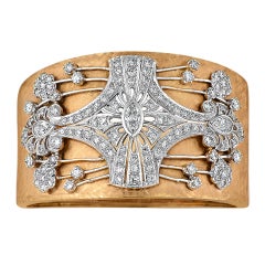 Art Deco Diamond Platinum and Gold Hinged Bracelet
