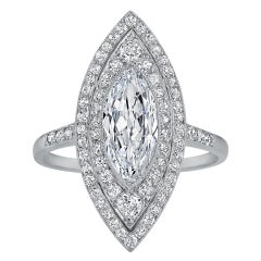 Art Deco Navette Diamond Platinum Ring