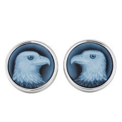 Handmade Carved Agate Gold Bald Eagle Cufflinks