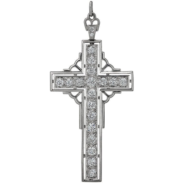 Art Deco Diamond Platinum Latin Cross Pendant