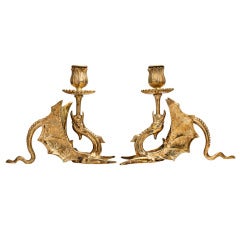 Tiffany & Co. Winged Dragon Bronze Candlesticks