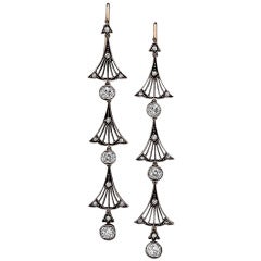 Art Nouveau Diamond Gold/Silver Long Drop Earrings