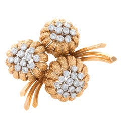 VAN CLEEF & ARPELS Gold Diamond Blossom Pin
