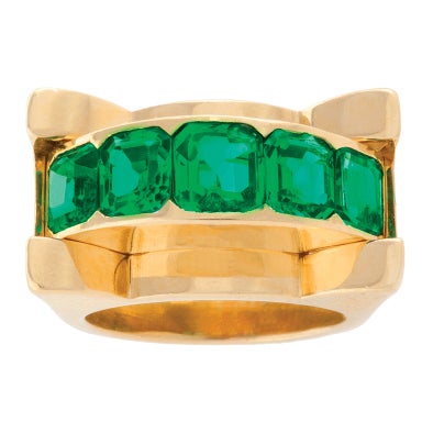 Van Cleef & Arpels Retro Emerald and Gold Ring