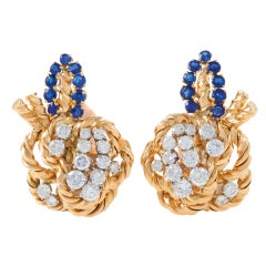 VAN CLEEF & ARPELS Diamond Sapphire Earclips