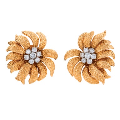 Van Cleef & Arpels Mid 20th Century Diamond and Gold Earclips