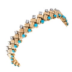 VAN CLEEF & ARPELS Gold Turquoise Diamond Bracelet