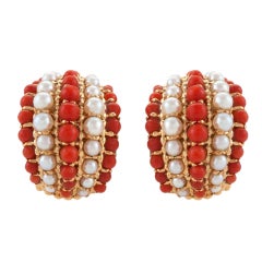 VAN CLEEF & ARPELS Gold, Coral and Pearl Earrings