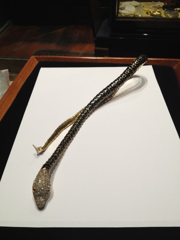 Antique Russian Diamond Enamel Snake Bracelet