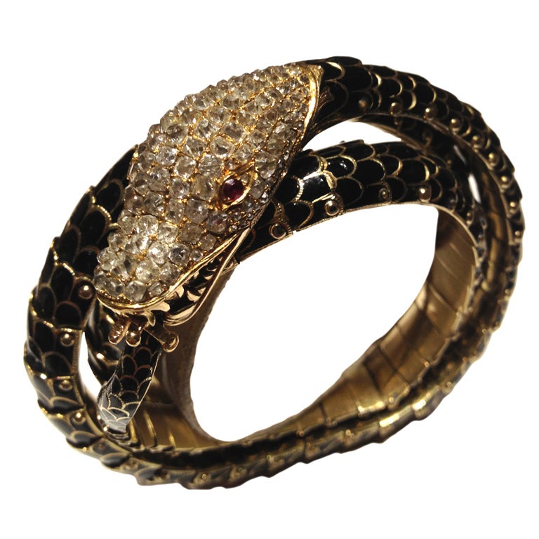 Antique Russian Diamond Enamel Snake Bracelet at 1stDibs | antique ...