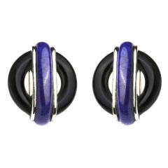 Cartier Aldo Cipullo Onyx Lapis Lazuli White Gold Earrings 7
