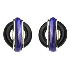 Vintage Cartier Aldo Cipullo Onyx Lapis Lazuli White Gold Earrings