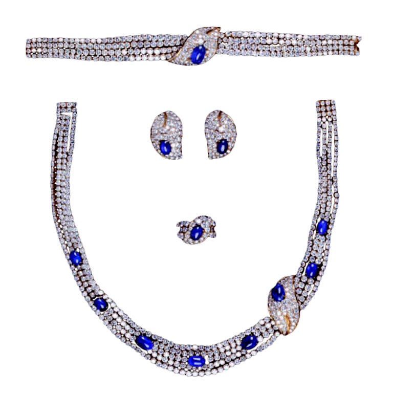 A Superb M. GERARD Sapphire and Diamond Full Parure For Sale