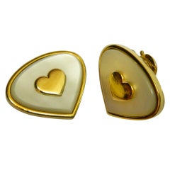 Vintage Marina B. Mother of Pearl Gold Heart shaped earrings