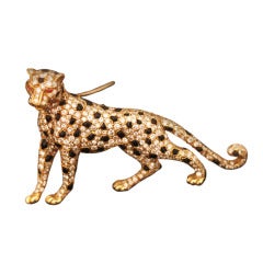 Iconic 1980s Cartier Panther Diamond Onyx Brooch